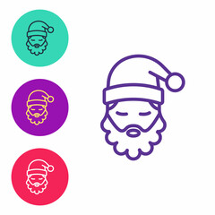 Set line Santa Claus hat and beard icon isolated on white background. Merry Christmas and Happy New Year. Set icons colorful. Vector