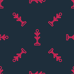 Red line Coat stand icon isolated seamless pattern on black background. Vector