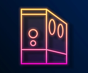 Fototapeta na wymiar Glowing neon line Case of computer icon isolated on black background. Computer server. Workstation. Vector
