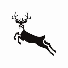 ロゴ、アイコンのための、飛び跳ねるシンプルな鹿のシルエットイラスト