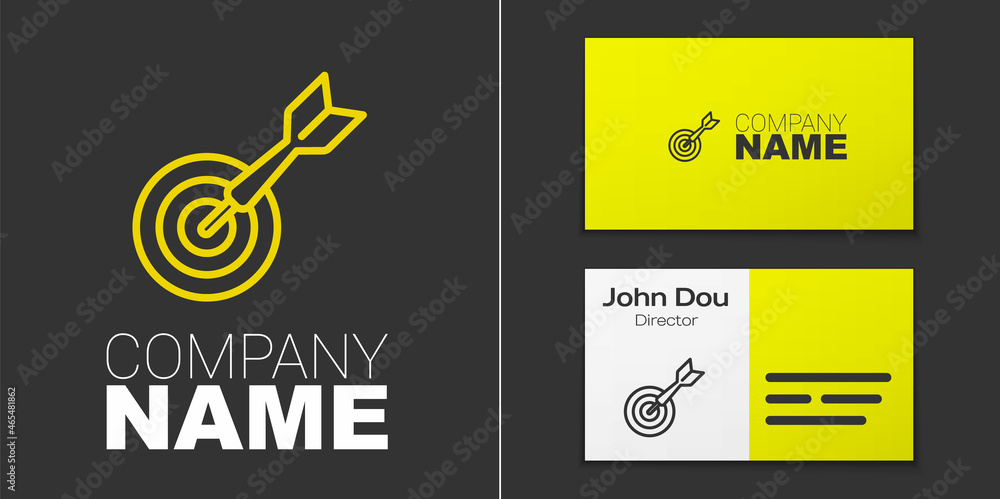 Poster logotype line classic dart board and arrow icon isolated on grey background. dartboard sign. game co
