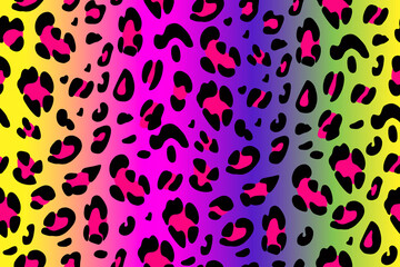 Leopard print of rainbow colors. Gradient background. Hand-drawn vector background