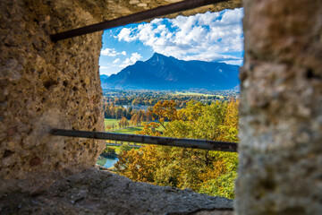 Fototapeta premium blue sky with clouds Untersberg Salzburg in autumn Austria