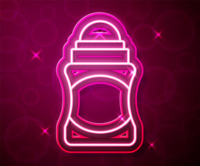 Glowing neon line Antiperspirant deodorant roll icon isolated on red background. Cosmetic for body hygiene. Vector