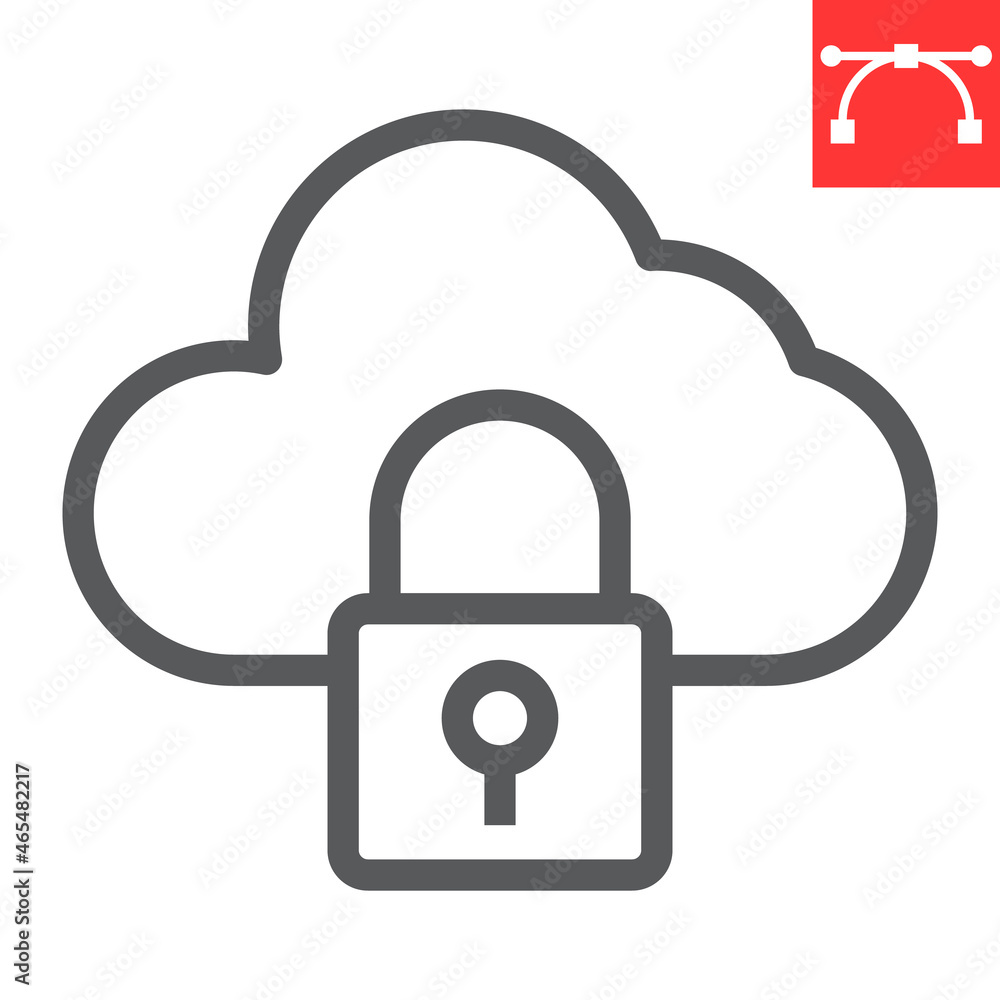 Poster cloud security line icon, database and protection, data security vector icon, vector graphics, edita