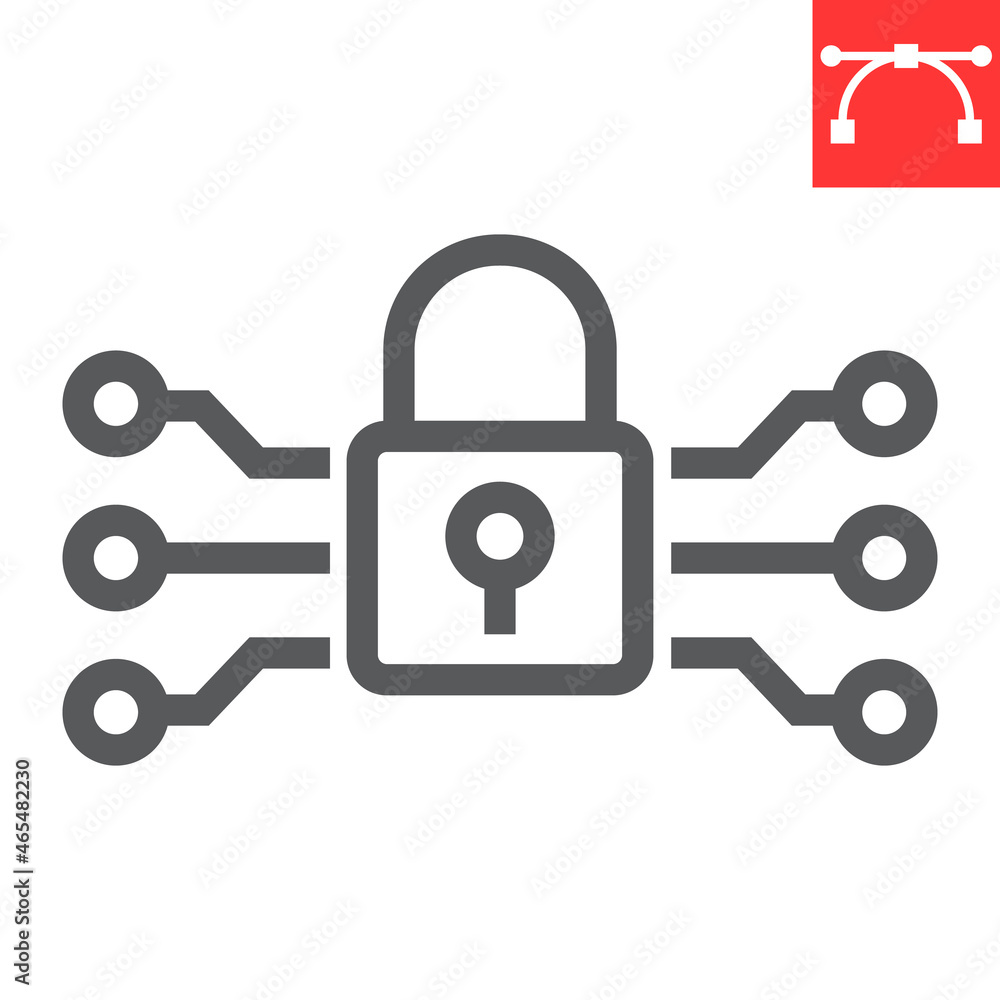 Poster data encryption line icon, padlock and protection, encryption vector icon, vector graphics, editable