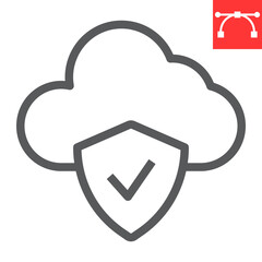 Cloud protection line icon, database and security, data protection vector icon, vector graphics, editable stroke outline sign, eps 10.