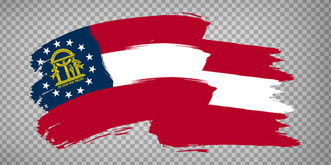 Flag  Georgia of United States brush stroke background.  Flag waving  Georgia on transparent background for your web site design, app, UI.  USA. EPS10.