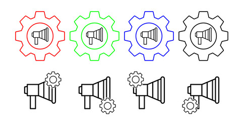 Marketing microphone vector icon in gear set illustration for ui and ux, website or mobile application