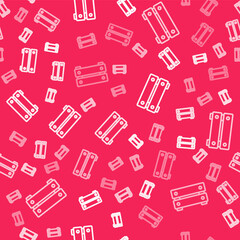 White line Wooden box icon isolated seamless pattern on red background. Grocery basket, storehouse crate. Empty wooden container for vegetables, products. Vector