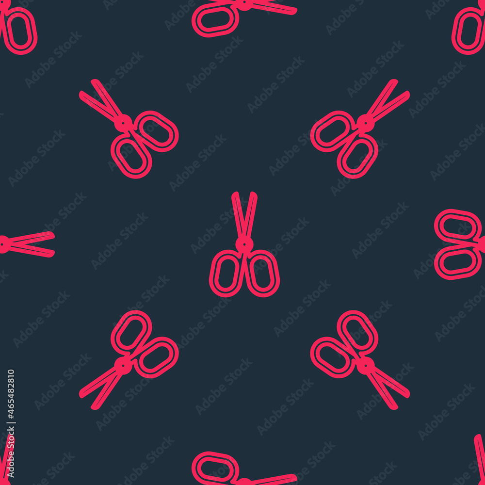 Poster red line scissors icon isolated seamless pattern on black background. tailor symbol. cutting tool si