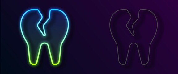 Glowing neon line Broken tooth icon isolated on black background. Dental problem icon. Dental care symbol. Vector