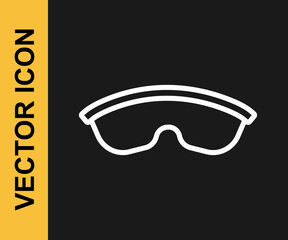 White line Safety goggle glasses icon isolated on black background. Vector