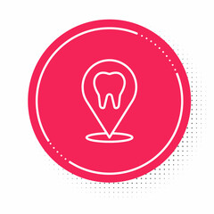 White line Dental clinic location icon isolated on white background. Red circle button. Vector