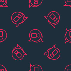 Red line Video chat conference icon isolated seamless pattern on black background. Online meeting work form home. Remote project management. Vector