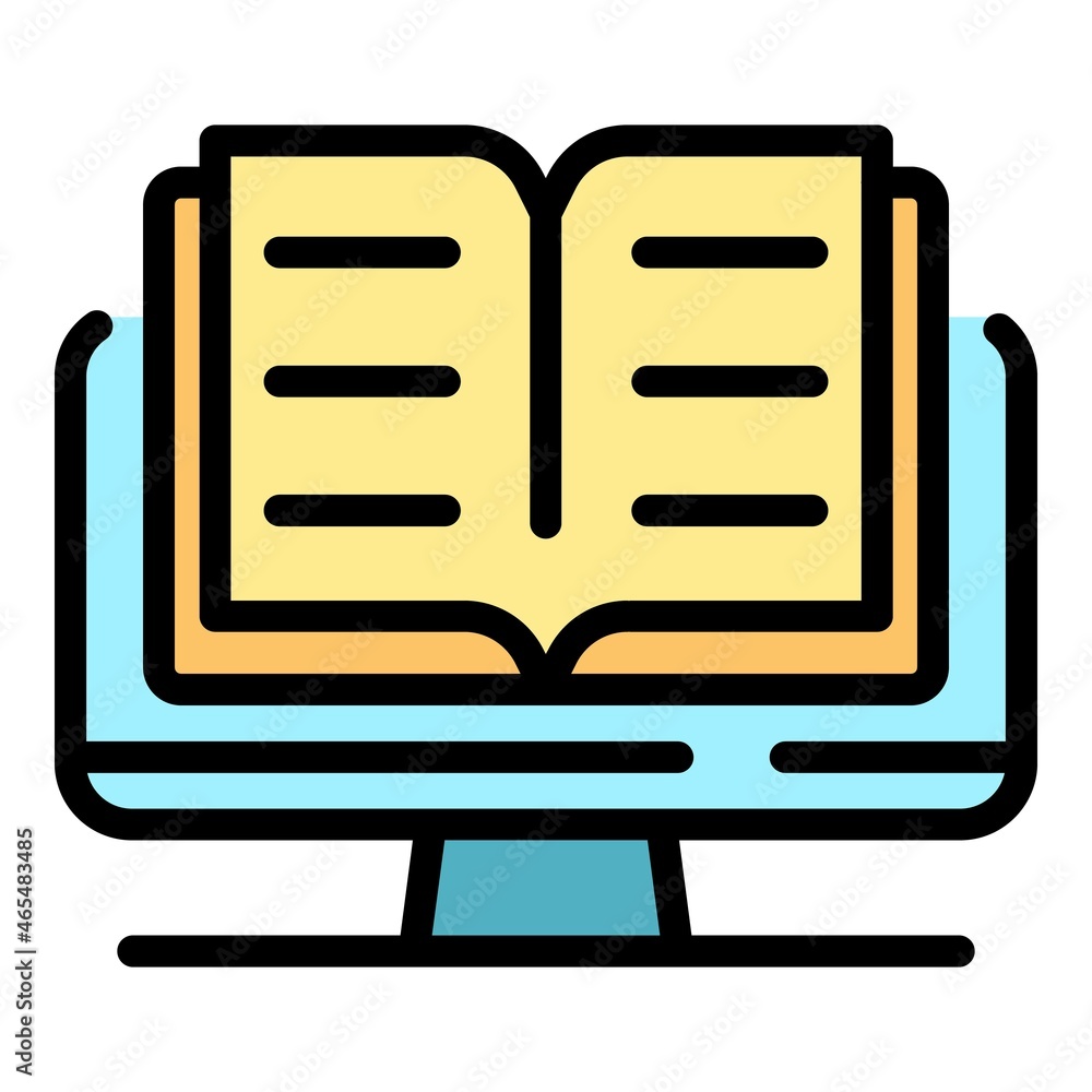 Aufkleber open book on monitor icon. outline open book on monitor vector icon color flat isolated