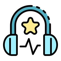 Headphones and star icon. Outline headphones and star vector icon color flat isolated