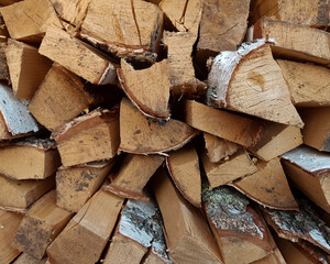 Firewood near. Stack of logs background