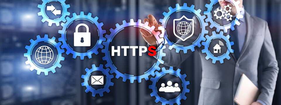 HTTPS inscription background. Internet security concept 2021