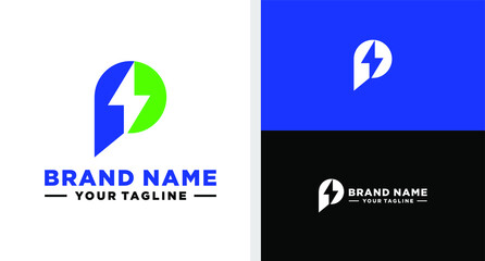 LETTER P LOGO BOLT NEGATIVE SPACE ENERGY
