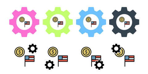 Coins money usa flag vector icon in gear set illustration for ui and ux, website or mobile application