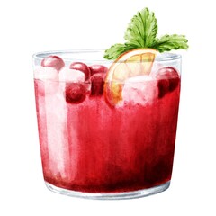 Christmas punch cocktail in a glass on white background. Drink illustration.	
