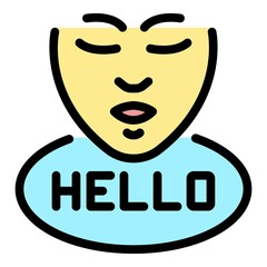 Obraz premium Womans face and hello icon. Outline womans face and hello vector icon color flat isolated