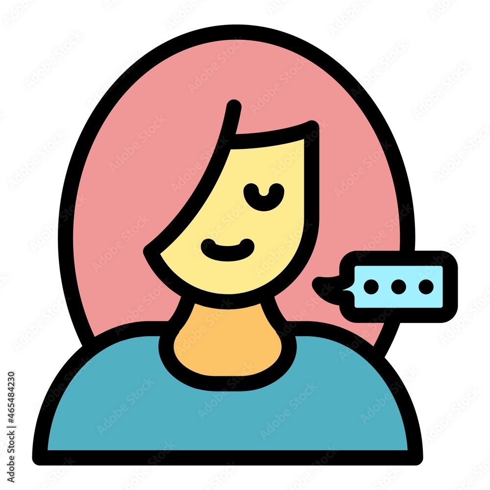 Wall mural girl and conversational bubble icon. outline girl and conversational bubble vector icon color flat i - Wall murals