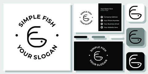 Initial Letter F Fish Food Simple Vintage Circle Seafood logo design inspiration with Layout Template Business Card
