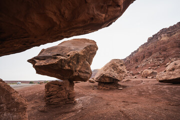 Fototapeta na wymiar Cliff Dwellers stone house and balanced rocks, roadside attraction in Marble Canyon, AZ