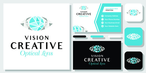 Eye Diamond Vision Luxury Premium Fashion Optical Lens logo design inspiration with Layout Template Business Card