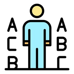 Man and letters icon. Outline man and letters vector icon color flat isolated