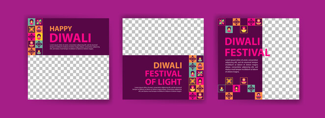 Social media post template for Diwali Celebration. Colorful neo geometric poster for Diwali Celebration.