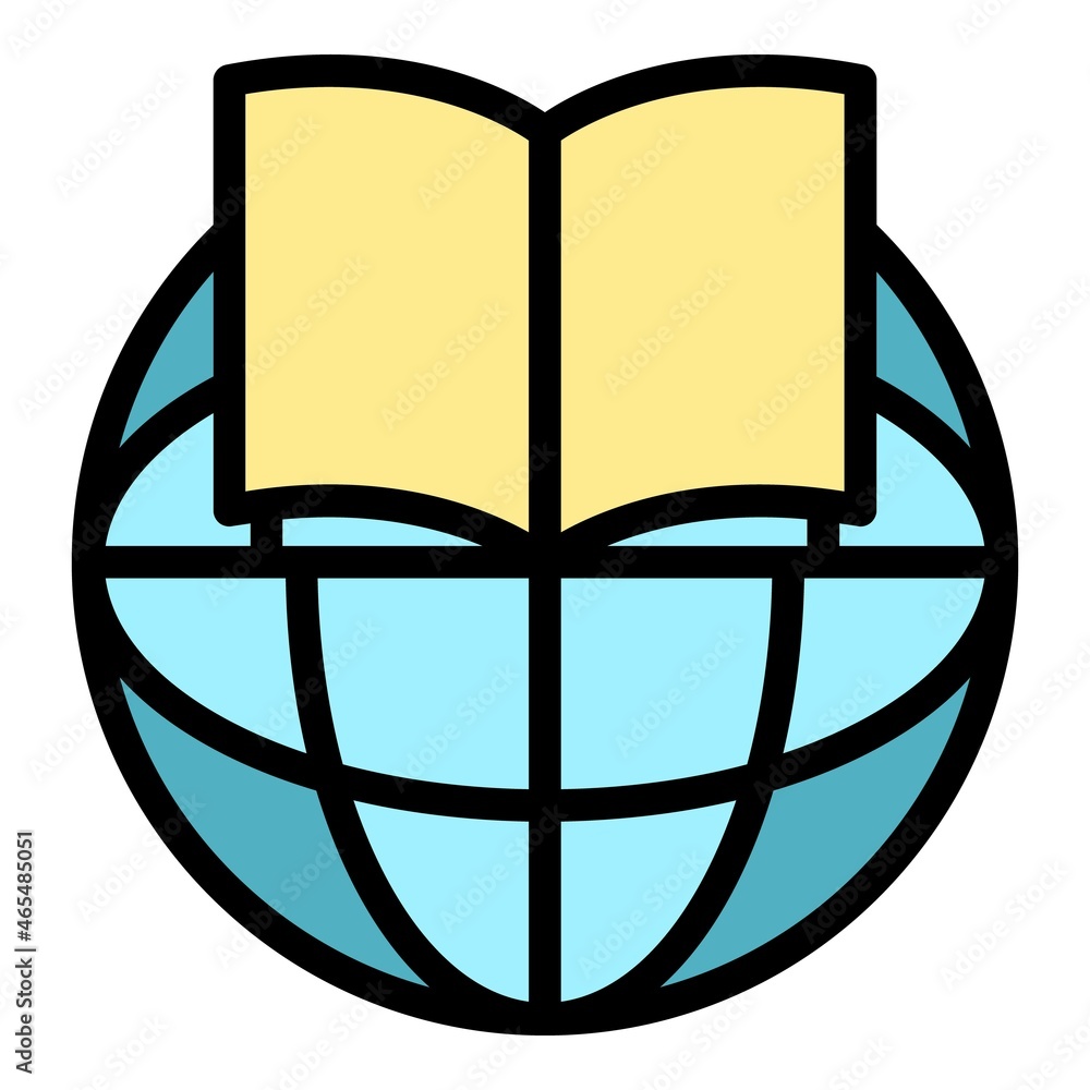Poster open book on the globe icon. outline open book on the globe vector icon color flat isolated