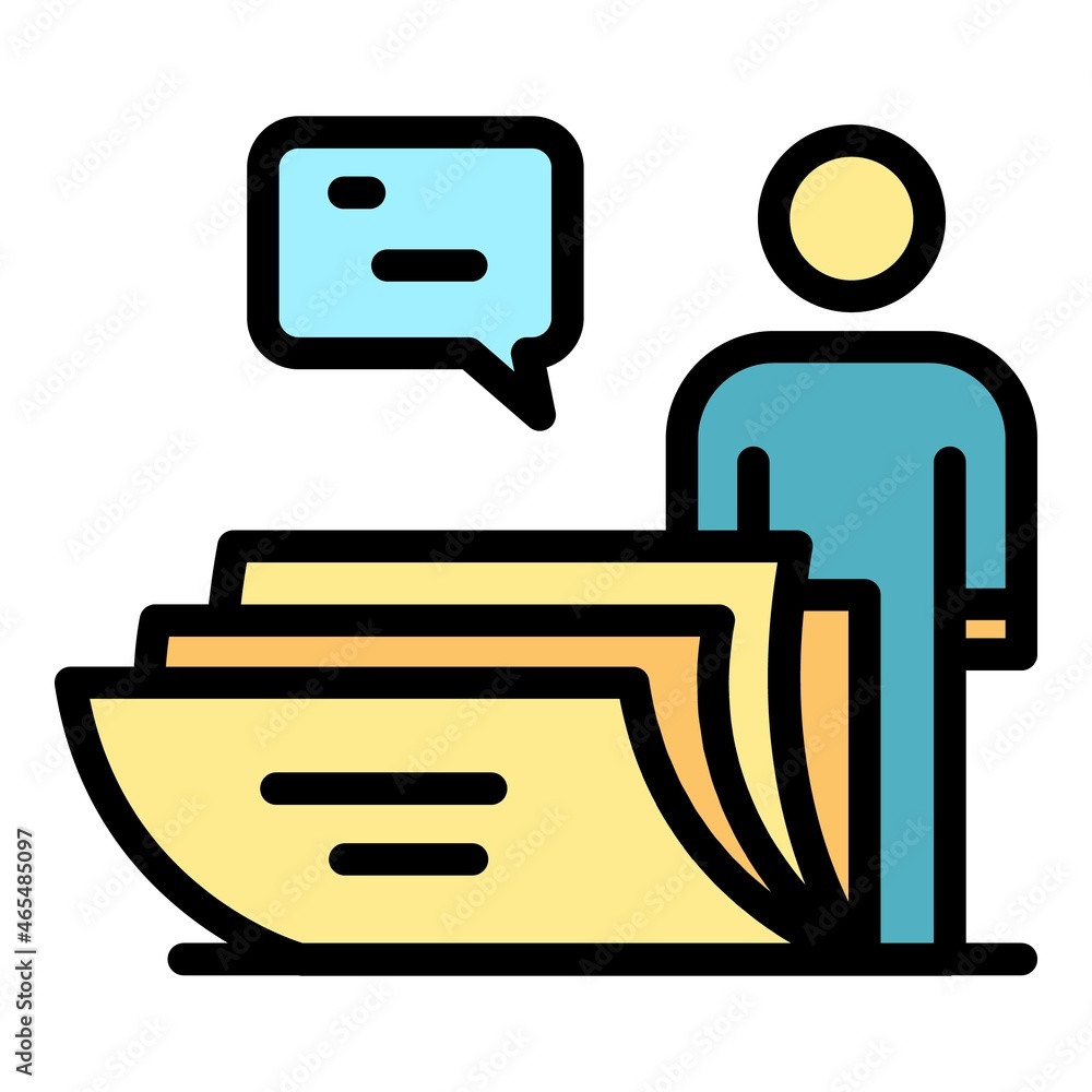 Poster man and a stack of letters icon. outline man and a stack of letters vector icon color flat isolated