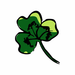 Autumn sketch green clover leaf. Hand-drawn line texture herb on white background. Doodle graphic plant. Nature, forest, St.Patricks Day sign. Carved inked leaf. Vector botanical season illustration