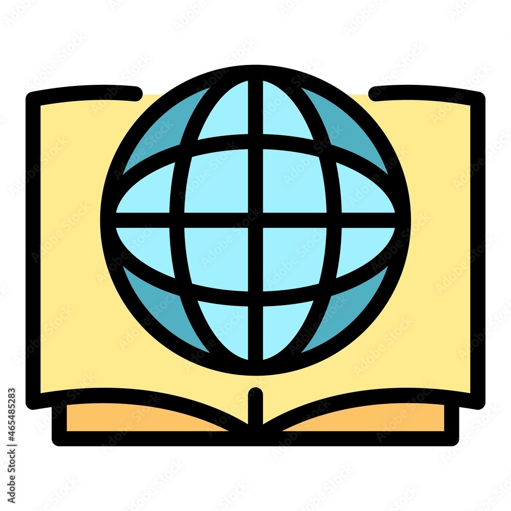 Wall mural globe on open book icon. outline globe on open book vector icon color flat isolated - Wall murals