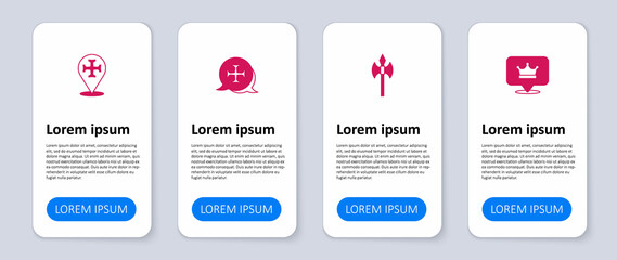 Set King crown, Medieval axe, Crusade and . Business infographic template. Vector