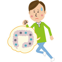 ポップな男性　おなかが痛くて走る