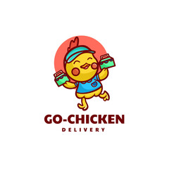 Vector Logo Illustration Chicken Deliveryman Mascot Cartoon Style.