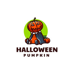 Vector Logo Illustration Halloween Pumpkin Mascot Cartoon Style.