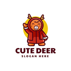 Vector Logo Illustration Cute Deer Mascot Cartoon Style.