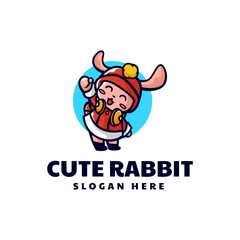 Vector Logo Illustration Rabbit Mascot Cartoon Style.