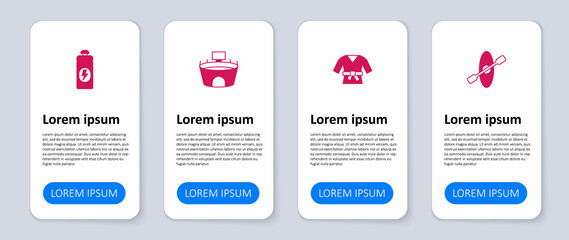 Set Kayak and paddle, Kimono, Stadium and Fitness shaker. Business infographic template. Vector