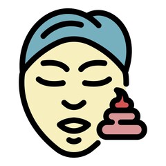 Womans face and cream icon. Outline womans face and cream vector icon color flat isolated