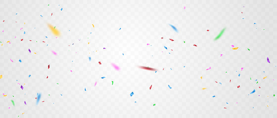Celebration background template with confetti and colorful ribbons.