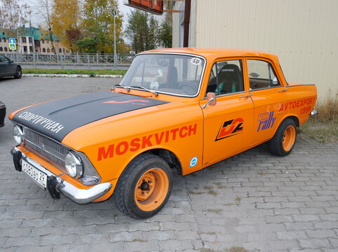 Sports retro car Moskvich 412, at the exhibition of retro cars in Arkhangelsk, October 9, 2021