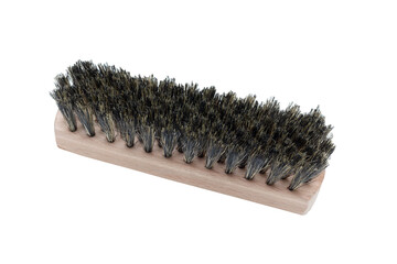 Clothes cleaning brush isolated on white background. Isolated. Wooden brush for cleaning dust and wool from fabric.