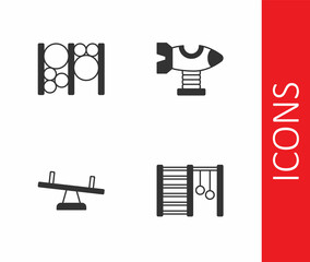 Set Swedish wall, Playground climbing equipment, Seesaw and Swing plane icon. Vector