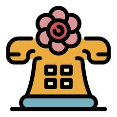 Classic phone and flower icon. Outline classic phone and flower vector icon color flat isolated